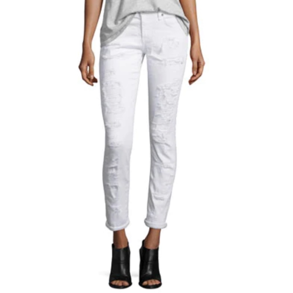 Rag & Bone Dre Distressed Cropped Skinny Jeans, White Brigade. Ripped. 25